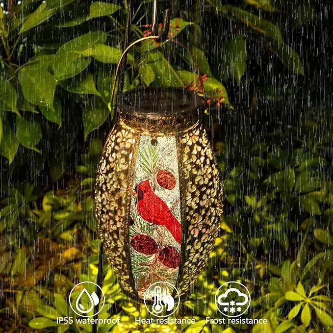 Outdoor Solar Lantern-Waterproof Cardinal Hanging Metal Decorative Lights for Patio Table Garden Pathway Yard with Super Bright Warm White LED, Large Solar Panels, Auto On/Off Sensor by GreenHaven Gardens