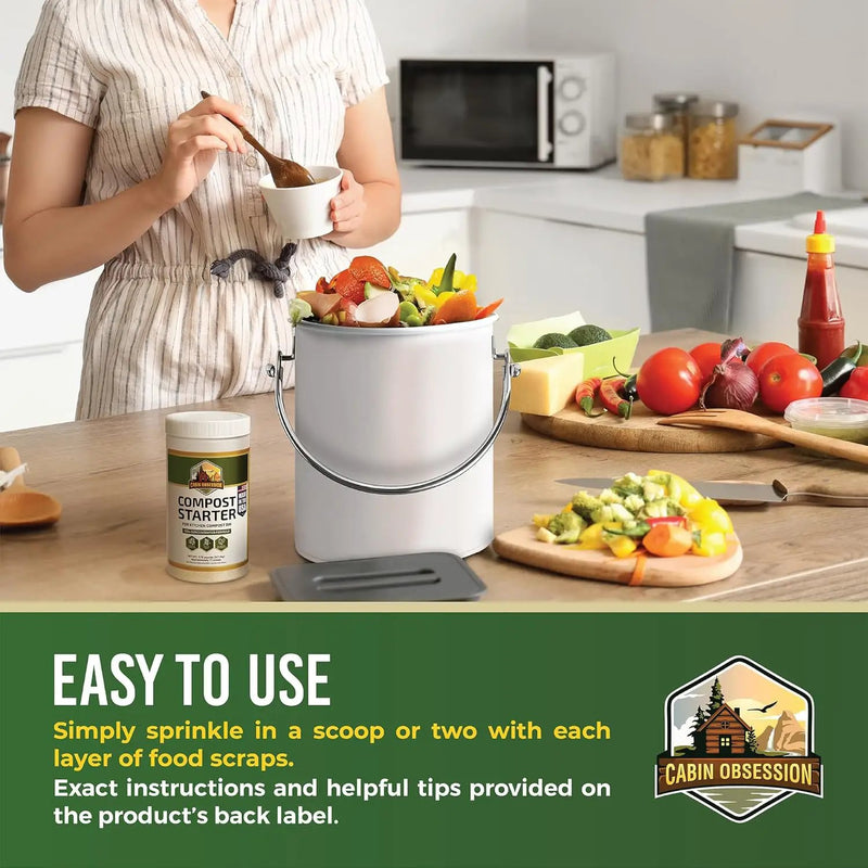 Compost Starter - 100x Concentrated All Natural Compost Accelerator for Countertop Kitchen Bin - Odor-Free, Fast-Acting Microbial Formula - Approximately 73 Scoops by GreenHaven Gardens