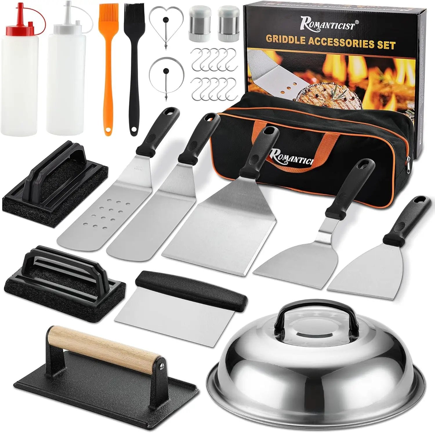 ROMANTICIST 29PCS Griddle Accessories Set - Flat Top Teppanyaki Spatula Set with Scraper, Basting Cover for Camp Chef- Home Cooking Griddle and Outdoor BBQ Gifts for Christmas by GreenHaven Gardens