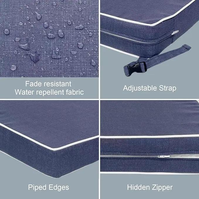 LVTXIII Patio Chair Cushions 22"x22"x3", Water-Repellent Outdoor Seat Cushions for Patio Furniture, Square Chair Pads with Ties for Home Garden Decoration, Set of 2, Textured Navy by GreenHaven Gardens