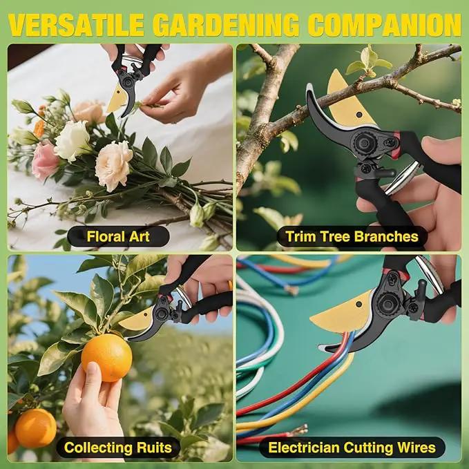 Yesker Pruning Shears for Gardening 8" Professional Bypass Garden Scissors Yard Clippers with Sharp Carbon Steel Blade Heavy Duty Hand Pruners for Branch Flower Plant Trimming Cutting Gardening Tools by GreenHaven Gardens