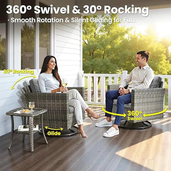 ovios 7 Pieces Patio Furniture Set with 42" Fire Pit Table, Outdoor Wicker Sofa with Swivel Chairs, All Weather High Back Rattan Couch Conversation Set, Dark Grey by GreenHaven Gardens