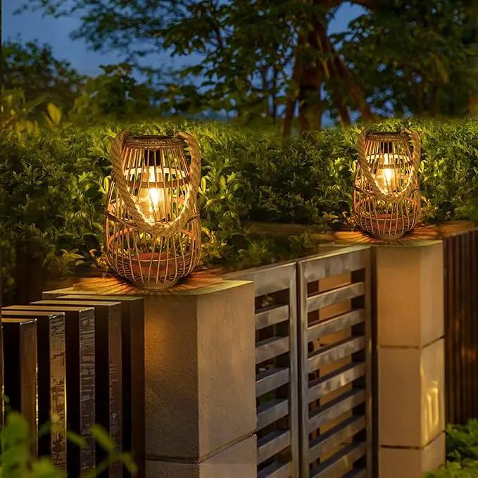 Outdoor Solar Lantern Hanging Lights - Natural Rattan Solar Lantern with Handle, Large Waterproof Led Decorative Garden Lights, Bright Rattan Solar Table Lamp for Yard Patio Wedding Home Decoration by GreenHaven Gardens