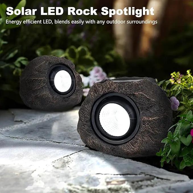 Solar Rock Lights, 2 Pack Outdoor Decorative Garden Spotlights for Pathway, Walkway, Yard, Landscape, Patio (Dark Brown) by GreenHaven Gardens