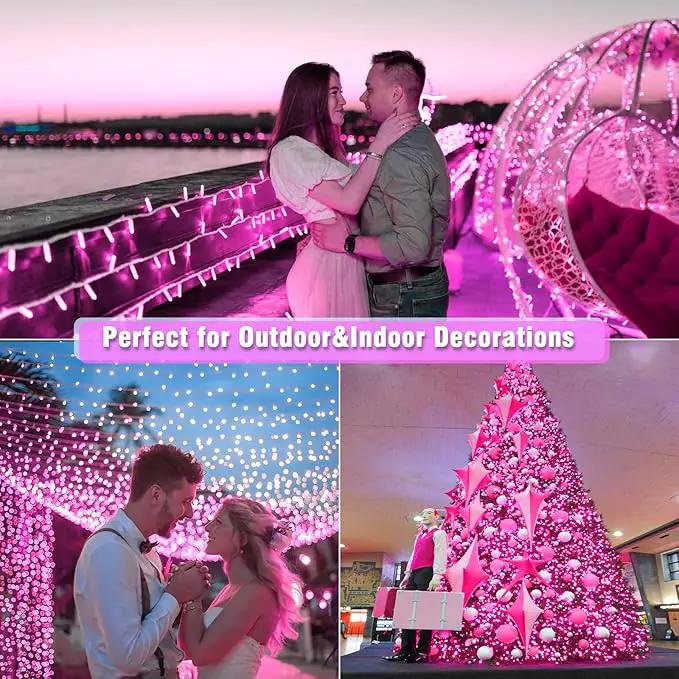 200 LED Pink String Lights, 66ft Pink Christmas Lights Outdoor Waterproof 8 Modes Clear Wire, Connectable Plug in Twinkle Fairy Lights for Bedroom Indoor Wedding Christmas Decorations by GreenHaven Gardens
