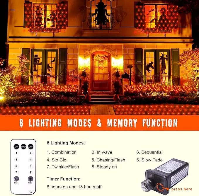 Orange Net Lights Outdoor Waterproof - 360 LED With Remote, 12x5 ft Extendable 8 Modes Christmas Lights for Thanksgiving Bushes Gazebo Lawn Garden Shrubs Tree Backyard by GreenHaven Gardens