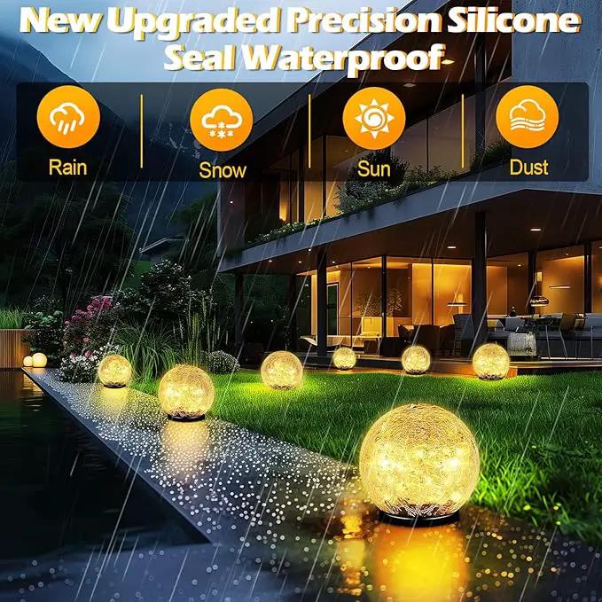 Garden Solar Ball Lights Outdoor Waterproof, 50 LED Cracked Glass Globe Solar Power Ground Lights for Path Yard Patio Lawn, Christmas Decoration Landscape Warm White(2 Pack 4.7'') by GreenHaven Gardens