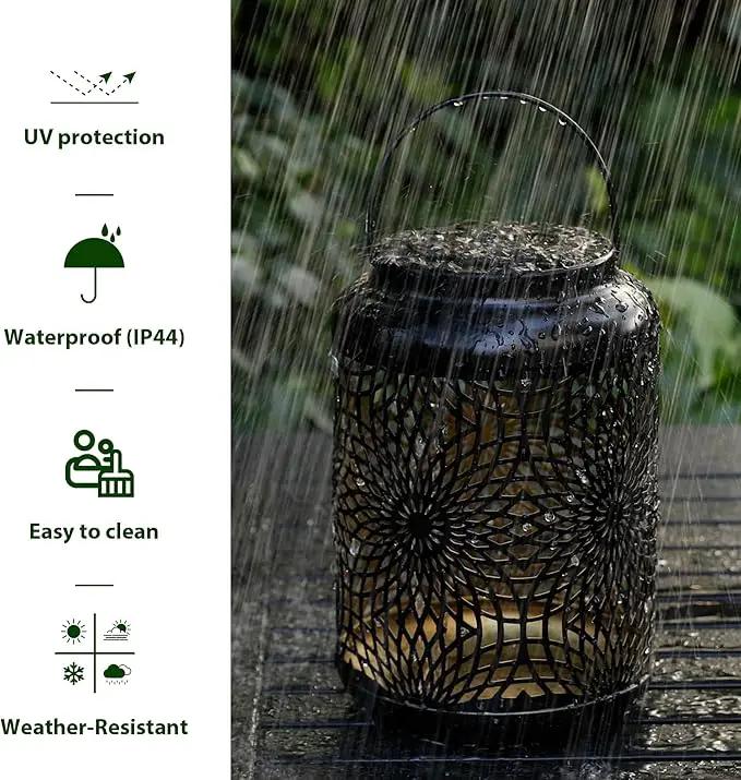 Glitzhome Solar Lantern Black Metal Cutout Scrollwork Outdoor Hanging Solar Light with Handle for Garden Patio Yard Outdoor Decor by GreenHaven Gardens