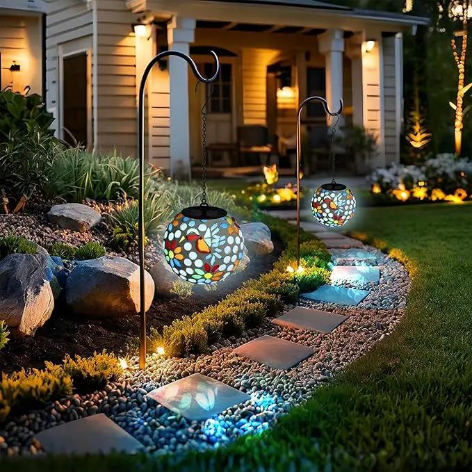VCUTEKA Solar Chandelier Outdoor, Hanging Mosaic SolarLights with Hook Up, Solar Garden Lantern Decor for Yard, Deck and Patio, White by GreenHaven Gardens