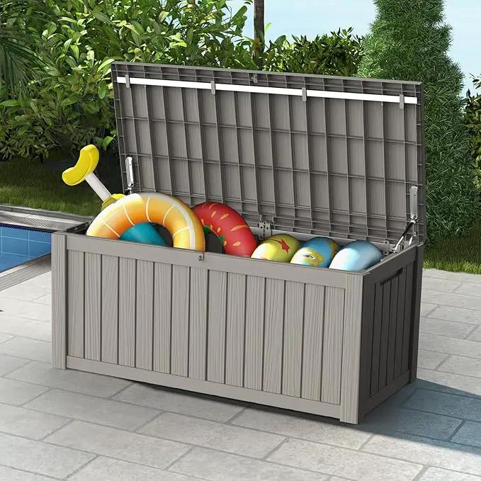 Mars Villa 119 Gallon Outdoor Storage Box Waterproof, Large Resin Deck Box for Pool Supplies Storage, Outdoor Patio Furniture Cushions, with Hydraulic Hinge, UV-Resistant and Weatherproof, Greige by GreenHaven Gardens