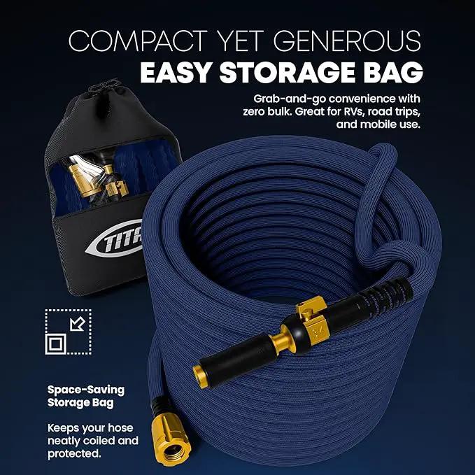 TITAN Flexible Garden Hose 30FT – Ultra Lightweight, Heavy Duty Water Hose with Brass Fittings & Jet Nozzle – Kink-Free, Non-Expanding, Durable Fabric Hose for Yard, Lawn, Car Wash, Outdoor Use by GreenHaven Gardens