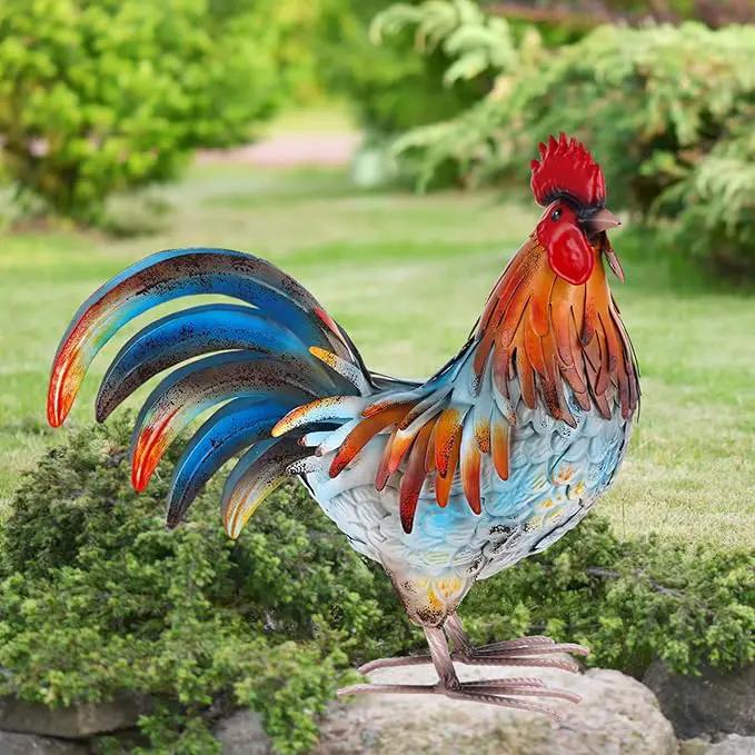 Metal Rooster Decor Garden Statue,Yard Chicken Decorations Outdoor Sculpture for Backyard Patio Kitchen Lawn Ornaments,Birthday for Women Mom by GreenHaven Gardens
