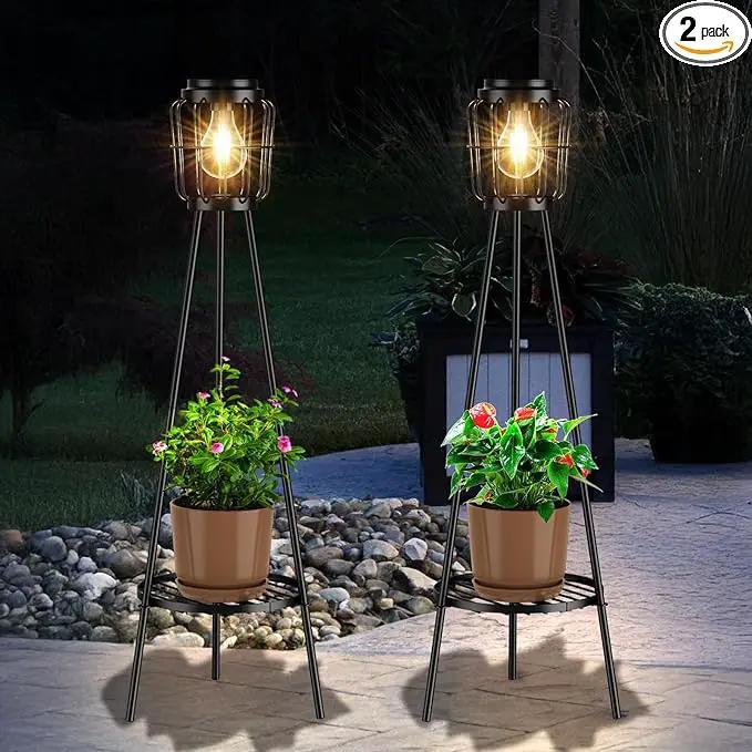 2 Pack Solar Lights Outdoor with Plant Stands, Solar Floor Lamp with LED Edison Bulbs for Garden Yard Pathway Driveway Front/Back Porch Decoration by GreenHaven Gardens