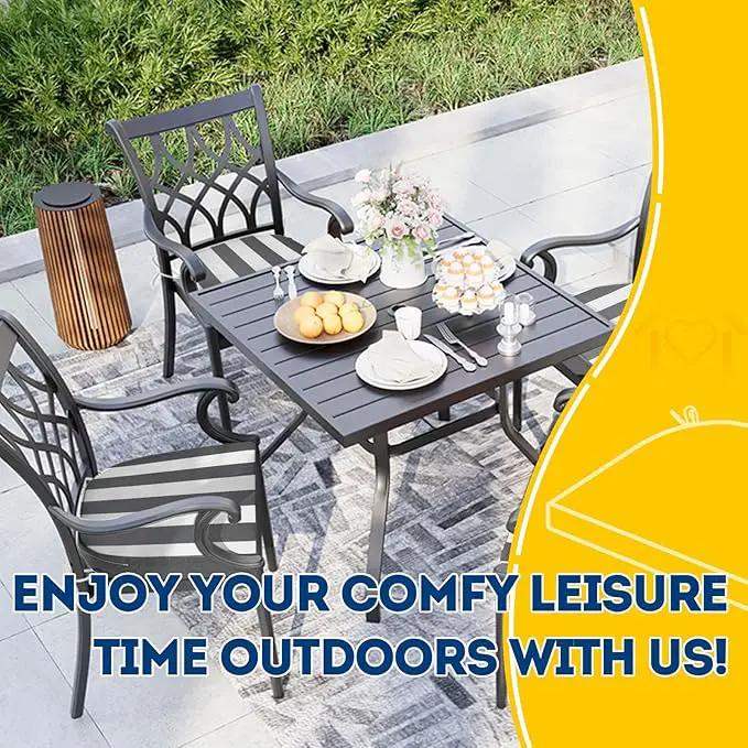 AAAAAcessories Outdoor Seat Cushions for Chairs, Waterproof, Fade-Resistant Patio Furniture Replacement Cushions, 17" x 16" x 2", Set of 4, Gray Cabana Stripe by GreenHaven Gardens