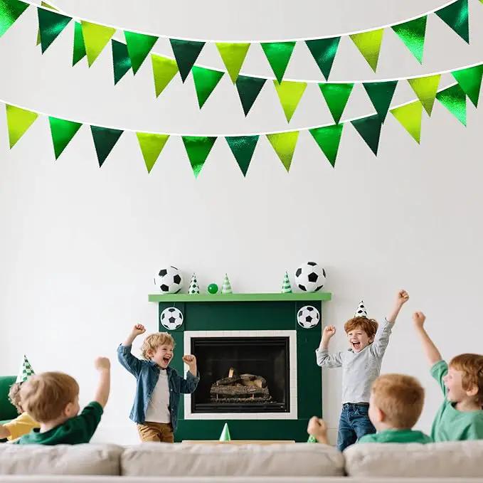 Gradient Green Party Decorations Metallic Fabric Ombre Green Triangle Pennant Banner Flag Bunting for Graduation Birthday Retirement Wedding Bachelorette Spring Summer St Patrick's Day Party Supplies by GreenHaven Gardens