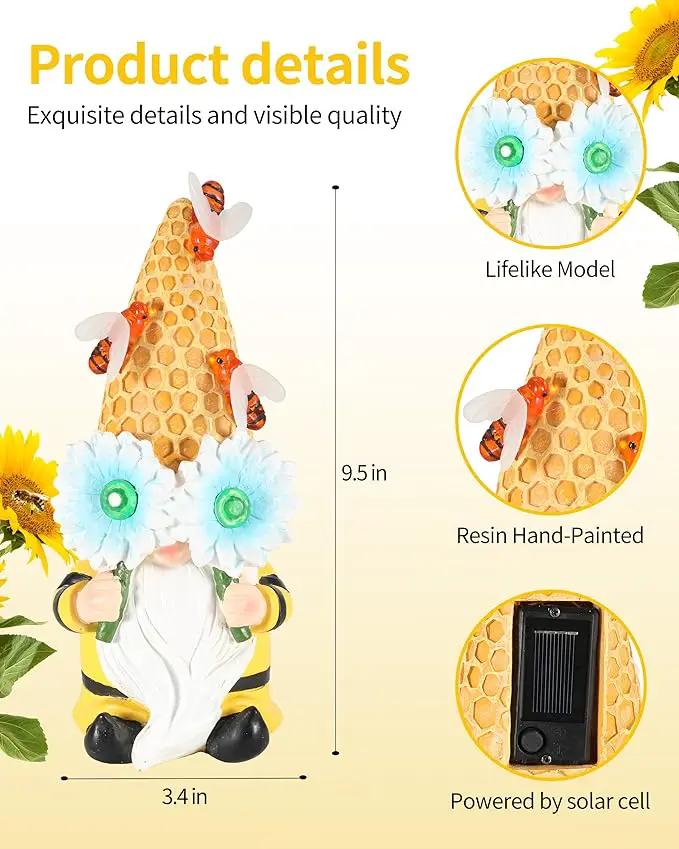 iStatue Garden Gnomes Outdoor Clearance with Solar Bee Lights - 9.5'' Resin Figurine Honeycomb Sunflower Spring Summer Decoration for Home Garden Decor Lawn Ornaments (Mr Bee Gnome) by GreenHaven Gardens