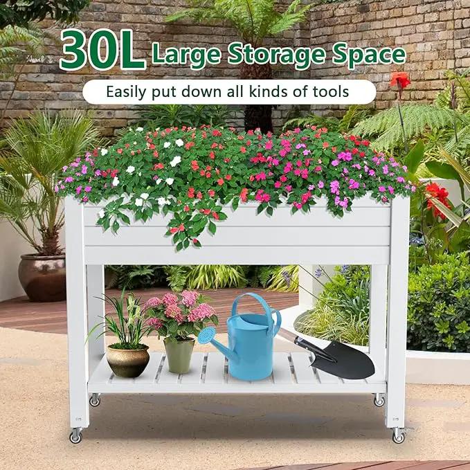 Elevated Horticulture Raised Garden Bed with Legs, Divisible Raised Resin Planter Box for Backyard, Patio, Balcony, with 4 Legs, 4 Swivel Lockable Wheels, and Storage Shelf,Ashen by GreenHaven Gardens