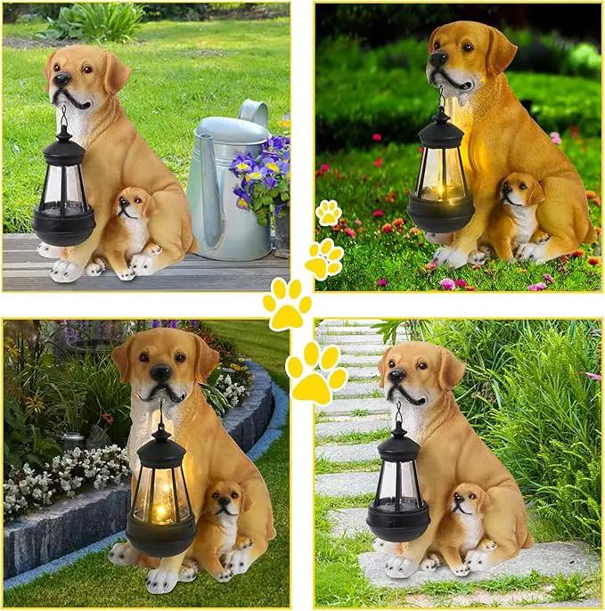 Afirst Solar Dog Statue Garden Decor- Outdoor Decor with Solar Lantern Lovely Labrador Mom with Baby Figurine Patio Lawn Yard Art Ornaments Housewarming Gift by GreenHaven Gardens