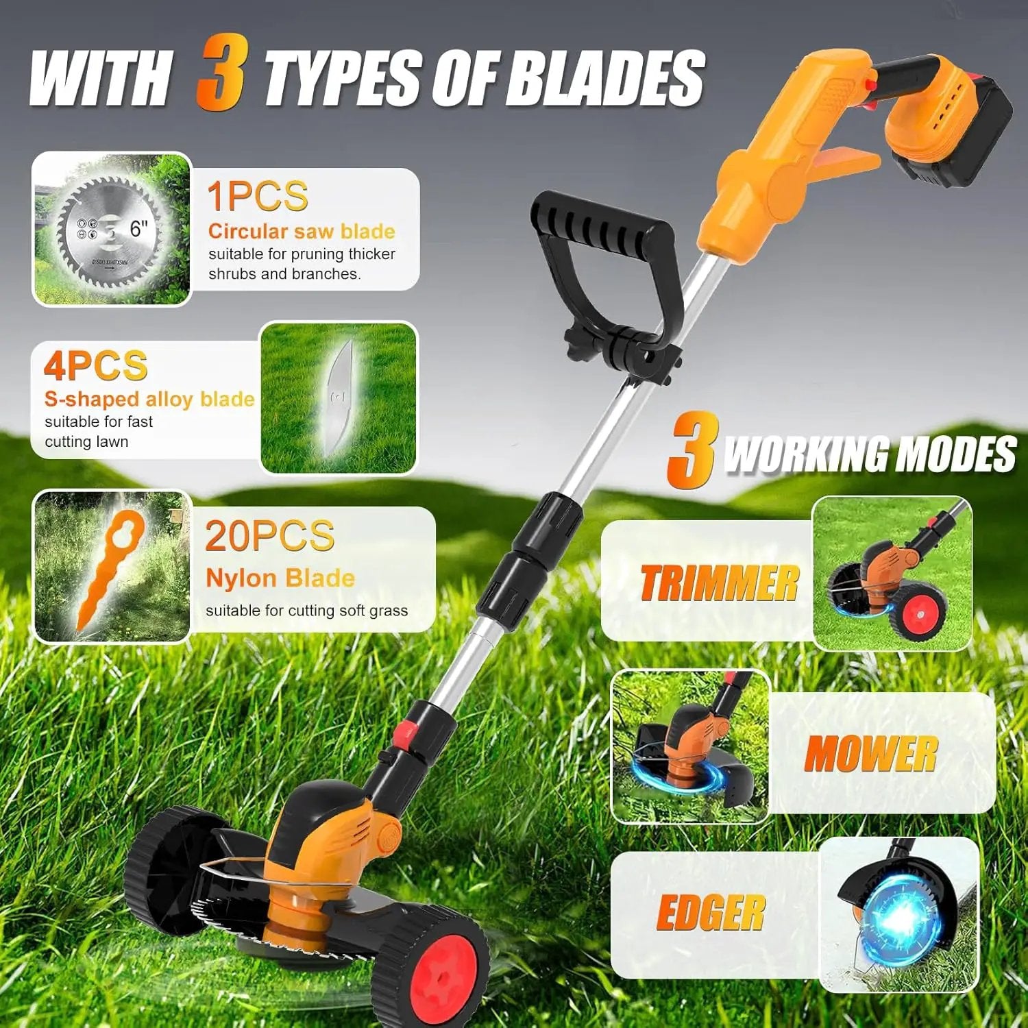 Electric Weed Wacker Eater Cordless String Trimmer Battery Powered, 21V/4000mAh Grass Trimmer Battery Operated Brush Cutter, 3 in 1 Lightweight Weed Trimmer/Lawn Edger/Trimmer Edger for Yard Garden by GreenHaven Gardens