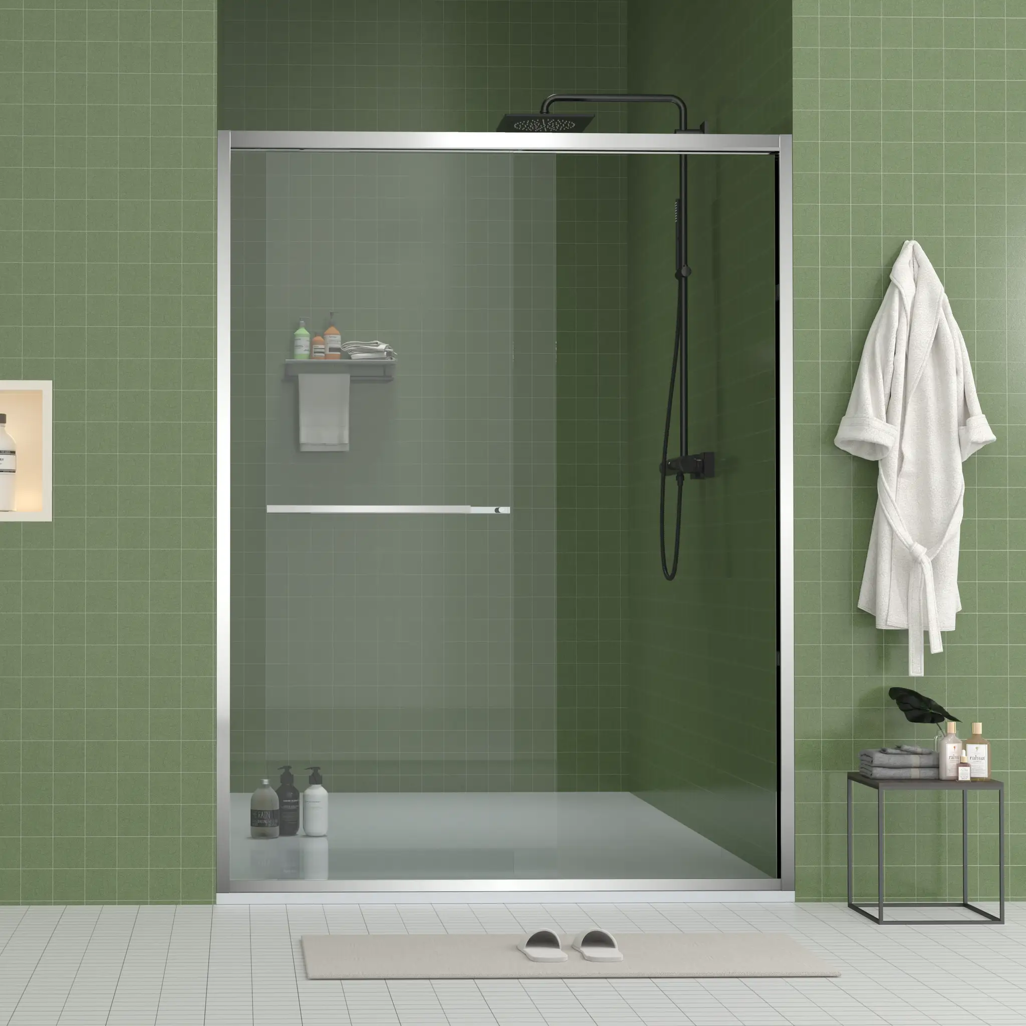 Aluminum Frame Double Sliding Shower Door (56-60"x70") by HouseOfZazla