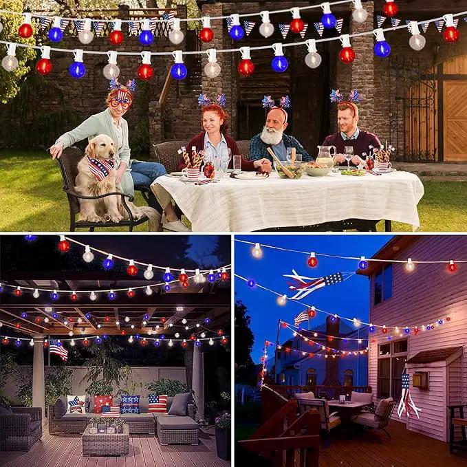 50FT G40 Red White and Blue Lights, 4th of July Decorations Lights Plug in with 50+3 LED Bulbs, Patriotic Decor Indoor Outdoor String Light for Party Patio Garden Bistro Independence Day Memorial Day by GreenHaven Gardens