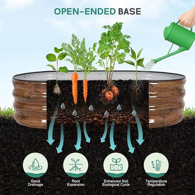 Galvanized Raised Garden Bed Outdoor - 4×2×1ft Planter Raised Beds for Gardening | Oval Metal Garden Planter Box with Safety Edging and Gloves for Vegetables Fruits and Flowers - Grain by GreenHaven Gardens