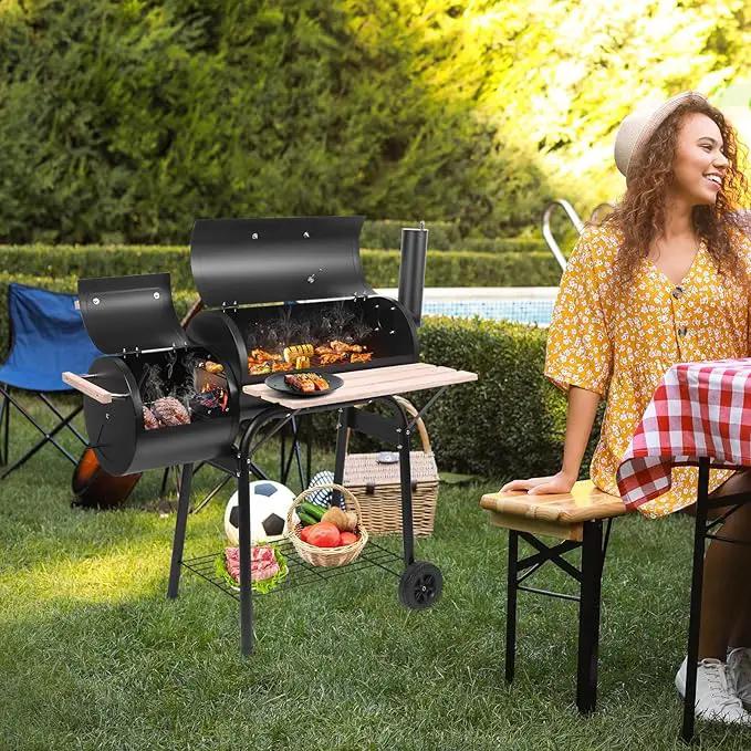 Outvita BBQ Charcoal Grill, Outdoor Patio Barbecue Cooker with Offset Smoker, Wheels and Tray for Balcony Picnics, Party and Camping by GreenHaven Gardens