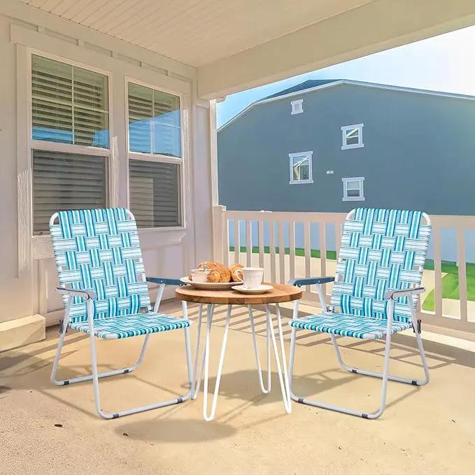 VINGLI Patio Lawn Webbed Folding Chairs Outdoor Beach Portable Camping Chair for Yard, Garden (2, White & Blue, Oversized) by GreenHaven Gardens