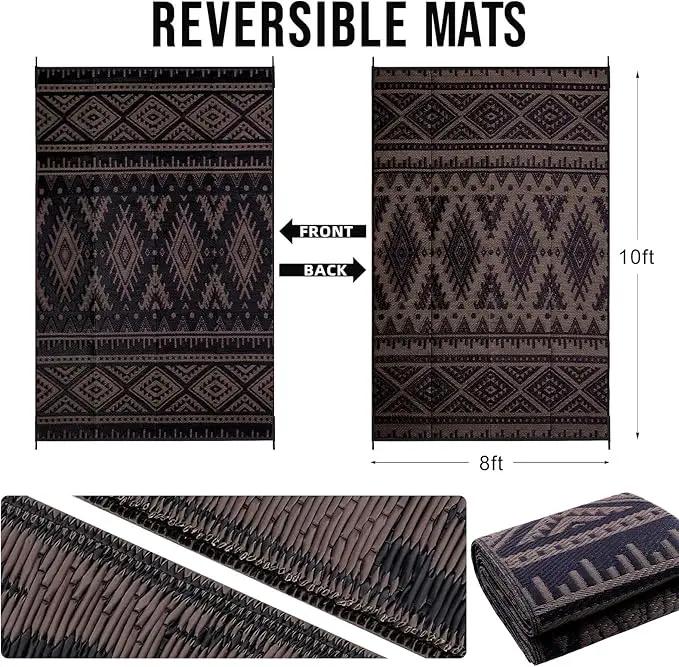 OLANLY Outdoor Rug Waterproof 8x10 ft, Reversible Outdoor Plastic Straw Rug, Boho Patio Rug, Indoor Outdoor Carpet, RV Mat Outside for Patio, Camp, Picnic, Balcony, Deck, Backyard, Black & Brown by GreenHaven Gardens