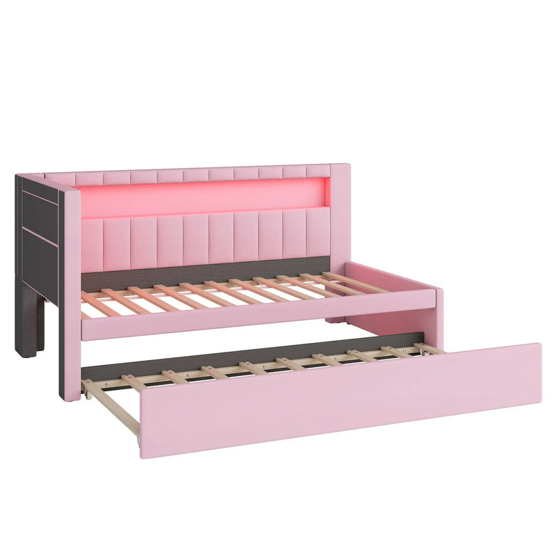 Upholstered Platform Bed With USB Ports And LED Belt