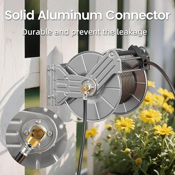 Giraffe Tools Stainless Steel Garden Hose Reel with 5/8" x 100 ft Heavy Duty Hose, Wall/Floor Mounted Metal Water Hose Reel with Crank Handle by GreenHaven Gardens