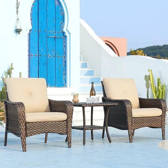 Patio Tables Outdoor Coffee Table - Wicker Rattan Side Tables with 2-Tier Storage Shelf End Table for Porch Deck Balcony Garden Outside Square Brown by GreenHaven Gardens