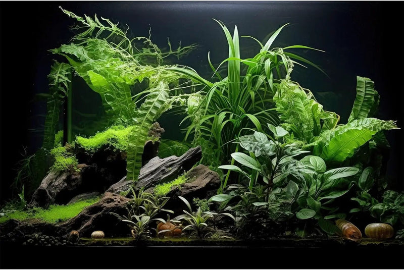 Aquarium Background Freshwater Green Plants Terrarium Background Aquatic Underwater Sea Grass Tank Background Wood Root Rock with Moss Jungle Style Fish Tank Background Poster Wallpaper 24x12in by GreenHaven Gardens