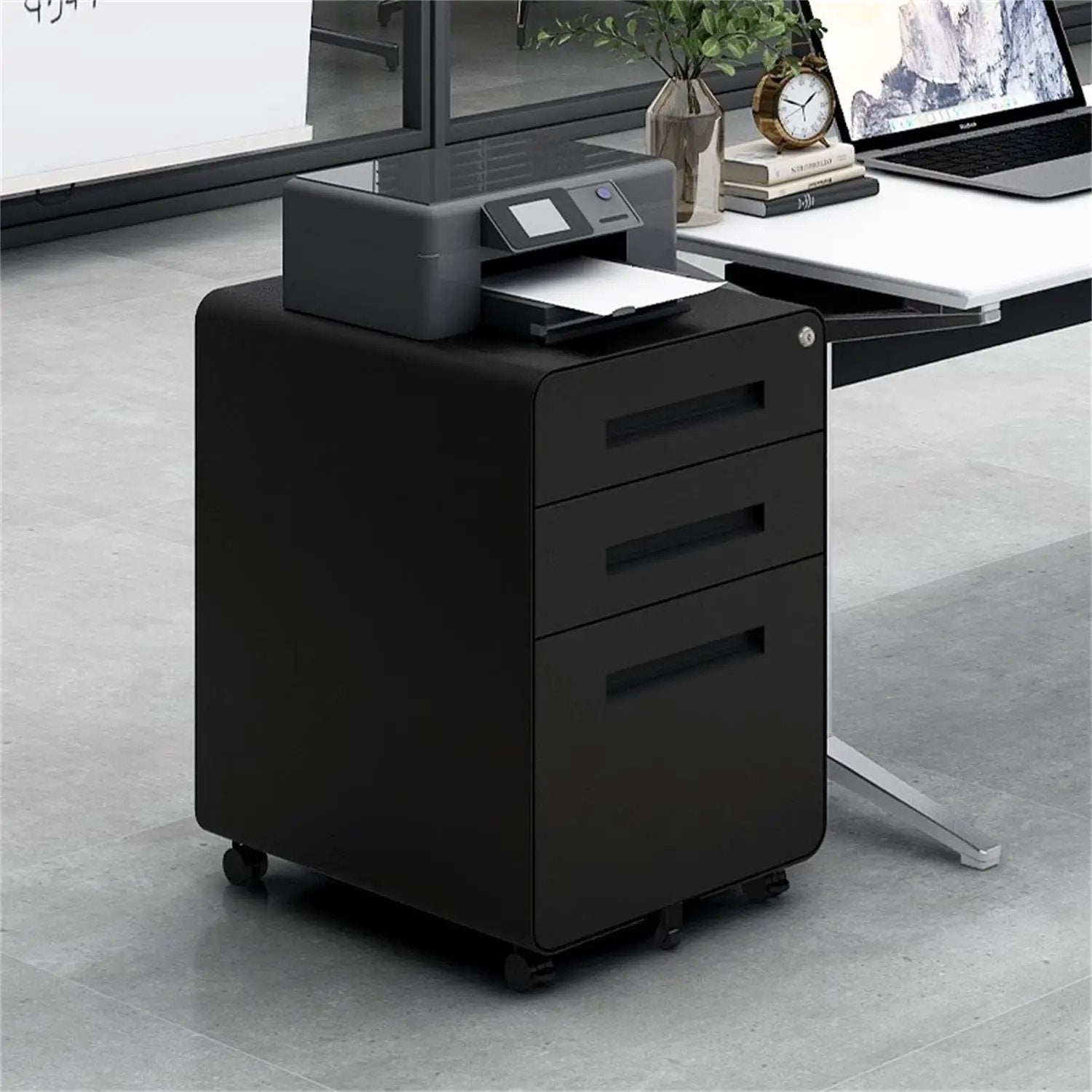 3 Drawer Mobile File Cabinet Under Desk Office, Simple Style Versatile Storage Cabinet For Legal / Letter / A4 Files, 5 Wheel Design Anti-Tilting Cold Rolled Steel Waterproof Moisture-Proof by HouseOfZazla