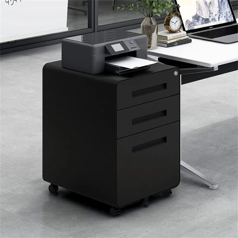 3 Drawer Mobile File Cabinet Under Desk Office, Simple Style Versatile Storage Cabinet For Legal / Letter / A4 Files, 5 Wheel Design Anti-Tilting Cold Rolled Steel Waterproof Moisture-Proof by HouseOfZazla