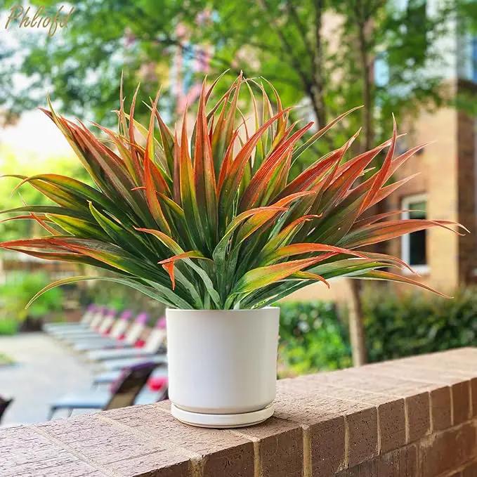 32Pcs Artificial Grass Fake Plants 17.3in Outdoor Plastic Plants UV Resistant Greenery Fake Grass for Home Window Garden Office Patio Hanging Planter Pathway Front Porch Décor Red by GreenHaven Gardens