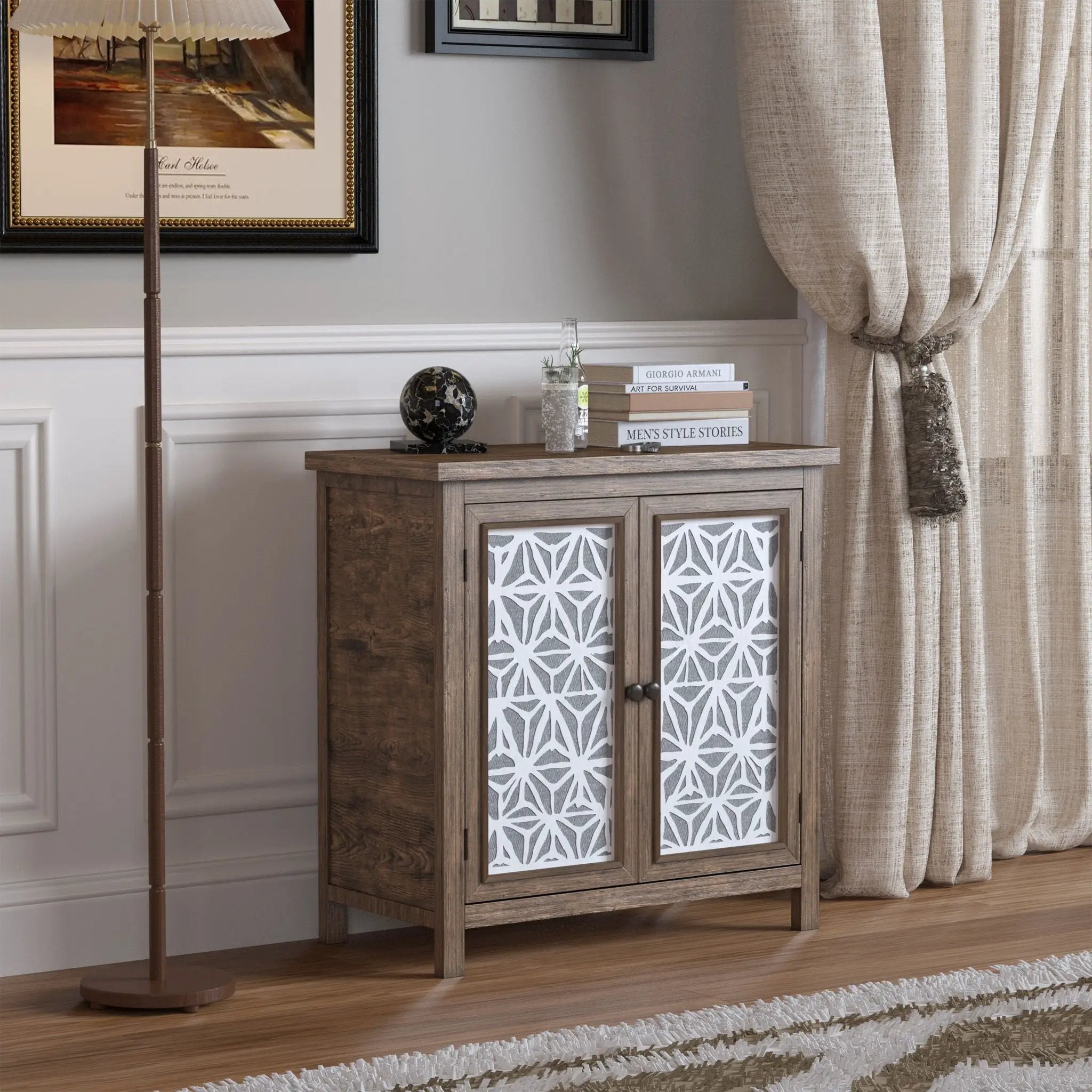 Storage Cabinet, Organizer - Brown Antique White by Unique Piece Furniture