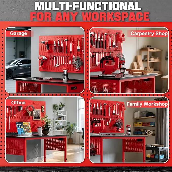 47" Heavy Duty Adjustable Workbench with Power Outlets, Pegboard & Locking Wheels - 2100LB Capacity Garage Work Table, Compatible with Milwaukee Battery, Reinforced Steel Frame for Workshop & Home Use by GreenHaven Gardens