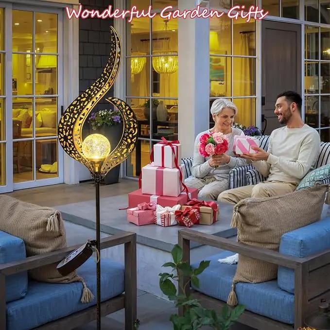 HOMEIMPRO Outdoor Garden Solar Lights Stake，Crackle Glass Globe,Metal Flower Waterproof LED Fairy Lights for Pathway,Lawn,Patio or Courtyard,Gardening Gift (Bronze) by GreenHaven Gardens