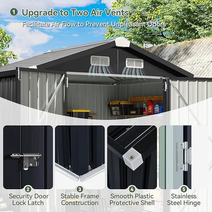 Aoxun 6'x4' Outdoor Storage Shed with Base Galvanized Steel Metal Garden Shed for Patio, Lawn & Garden Black, 6' x 4'W/Base by GreenHaven Gardens