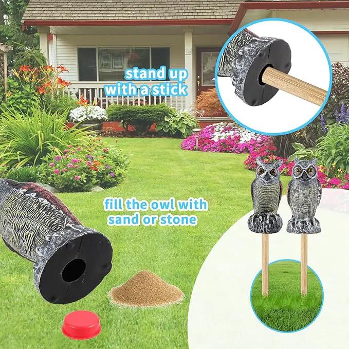 Hedoc 2 Pack Fake Owl Decoys to Scare Birds Away from Gardens and Rooftop, Long-Eared Owl Bird Deterrents, Nature Scarecrow Plastic Owls Pest Repellent, Owl Statue for Garden Decor, Yard Decoration by GreenHaven Gardens