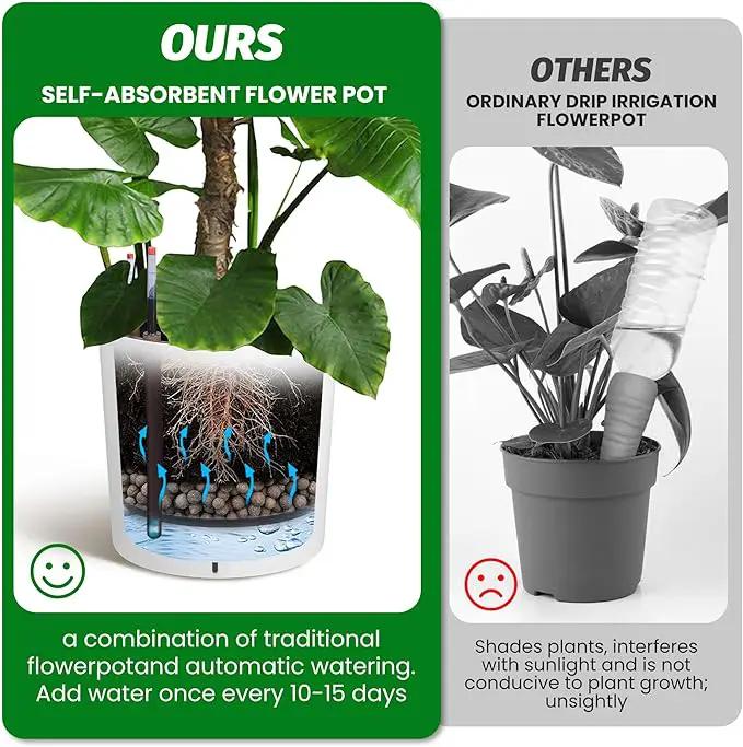 Tall Round Planter Set of 2, 19.5‘’ H x 19.9" Dia Large Planters for Indoor Plants with Built-in Drainage and a Water Level Monitor and Wheels for Patio, Porch, Living Room, or Home Office, White by GreenHaven Gardens