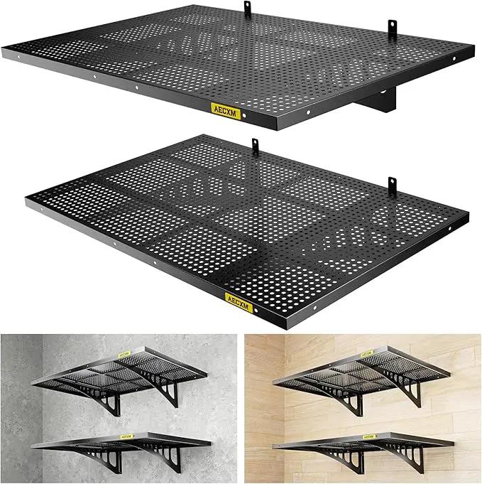 2-Pack 2x3ft Adjustable Garage Wall Shelving 560lbs Load Capacity Heavy Duty Wall Mounted Storage Shelf Metal Floating Shelves for Garage(Black) by GreenHaven Gardens