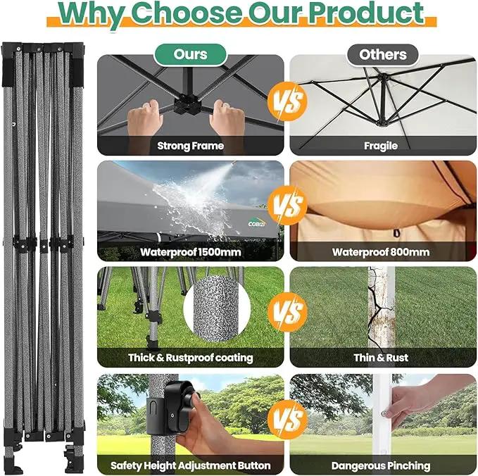 COBIZI 10x15 Heavy Duty Pop up Canopy Tent with 4 sidewalls Commercial Outdoor Canopy Wedding Party Tents for Wedding All Season Wind & Waterproof Gazebo with Carry Bag, Gray(Frame Thickened) by GreenHaven Gardens