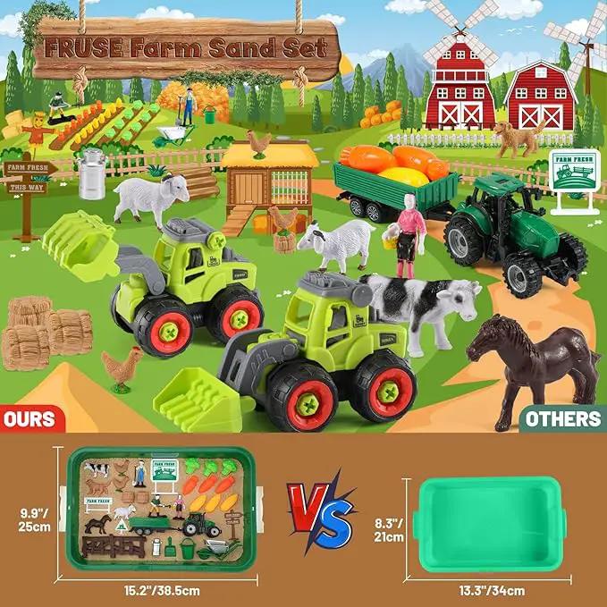 FRUSE Play Sand Farm Toys,Sensory Bins for Toddlers with 2.2lbs Sensory Play Sand,Farm Figures & Tractor Playset,Sandbox Toys for Kids 3 4 5 6 7 by GreenHaven Gardens