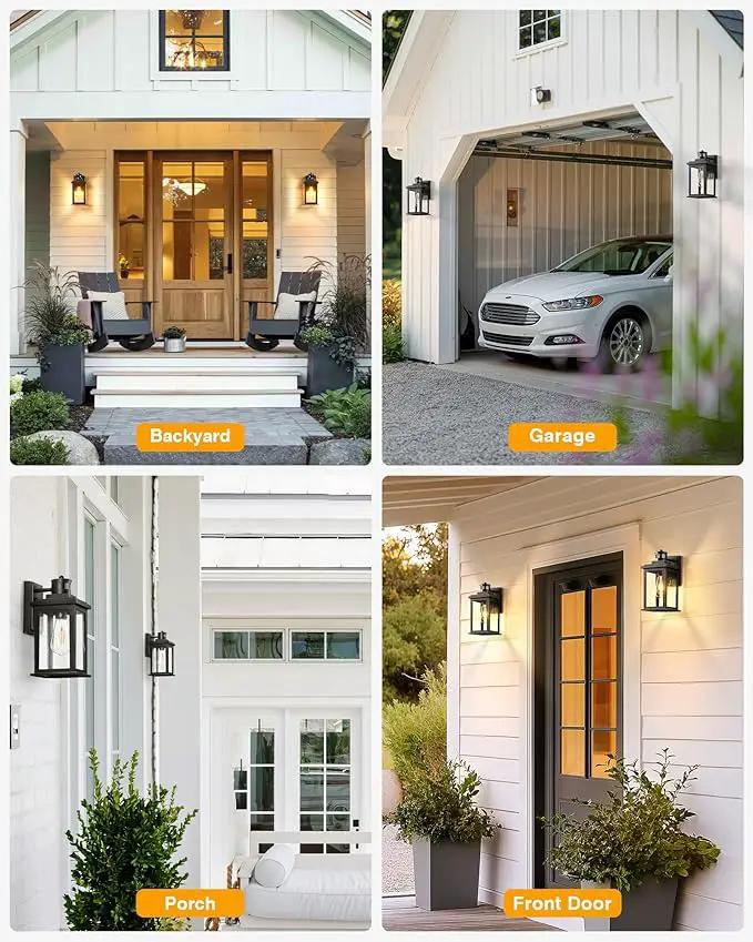 VIANIS 2 Packs Motion Sensor Outdoor Lights for House, Dusk to Dawn Front Porch Light, Black Gold Outdoor Light Fixture Sconce with Tempered Glass for House, Doorway, Entryway,Hardwired, Non-Solar by GreenHaven Gardens