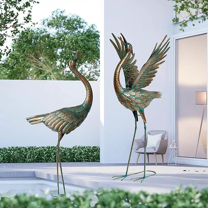 chisheen Crane Garden Statues Outdoor Metal Heron Yard Art Crane for Garden Sculptures Patio Lawn Ornaments,Set of 2 by GreenHaven Gardens