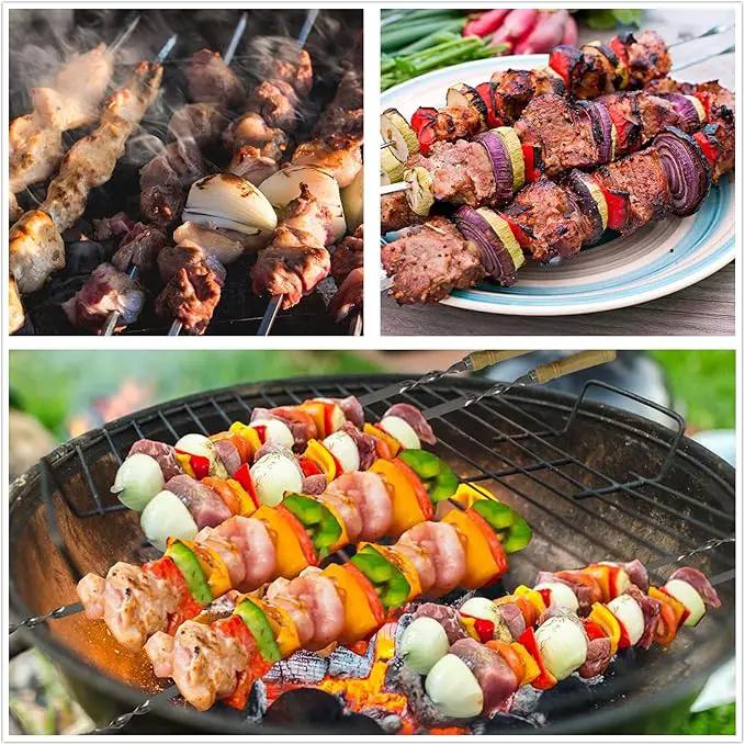 23.6" Large Size Kabob Skewers Flat Metal BBQ Barbecue Skewer Wooden Handle Stainless Steel Shish Kabob Stick Wide Reusable Grilling Set Meat Shrimp Chicken Vegetable Kebab Fork Sausage-12PCS by GreenHaven Gardens