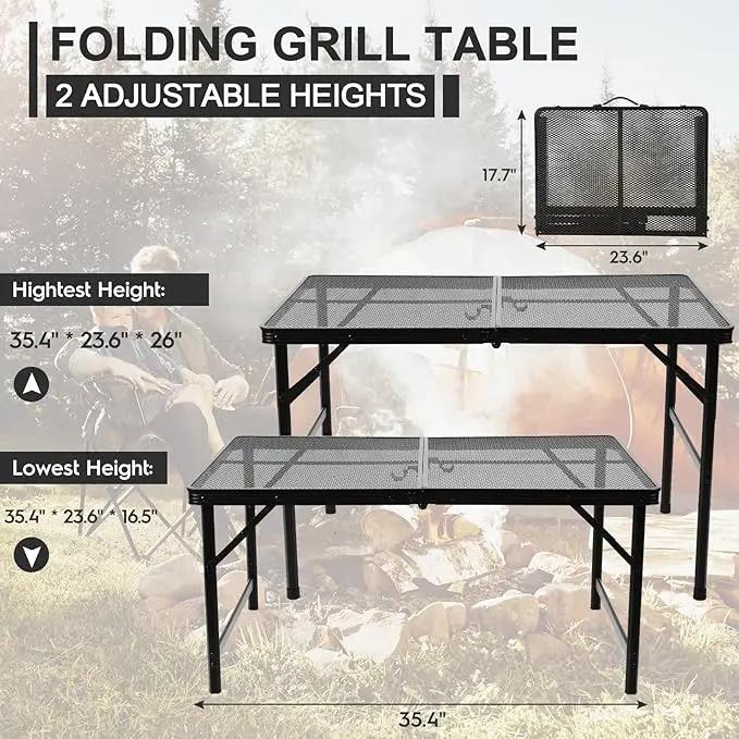 Folding Grill 3x2 FT Portable Camping Table, Lightweight Height Adjustable Metal Picnic Outdoor Table with Mesh Desktop and Mesh Bag, Beach and BBQ, Party by GreenHaven Gardens