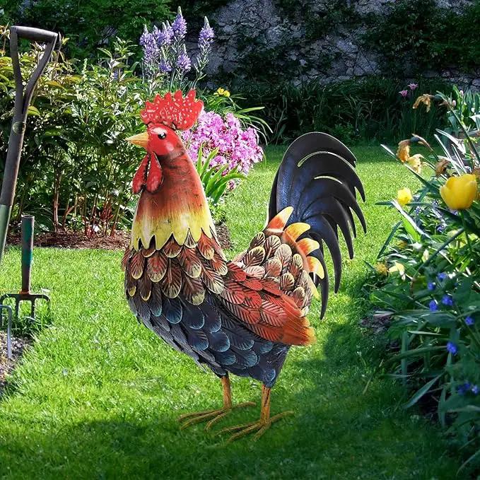 chisheen Rooster Decor Garden Statue Metal Chicken Yard Art Sculpture Outdoor Figurines by GreenHaven Gardens